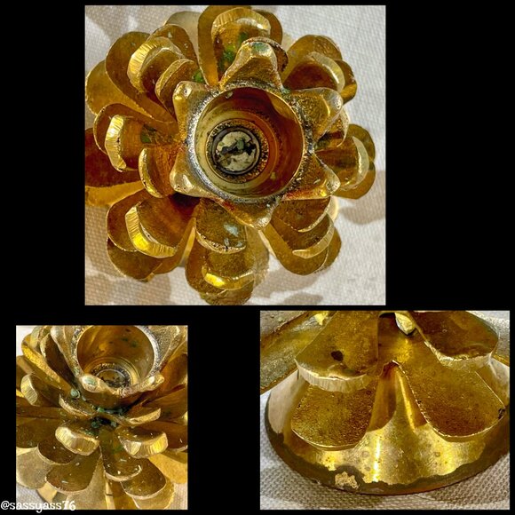 🆕VTG▪️Mid-Century Set of 4 Heavy Brass Pine Cone Taper Candle Holders - Picture 8 of 10